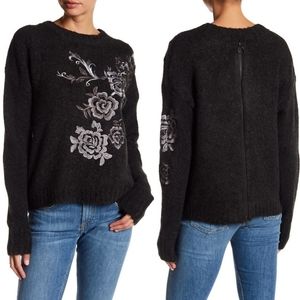Blank NYC Vapor Floral Black Embroidered Wool Blend Sweater M